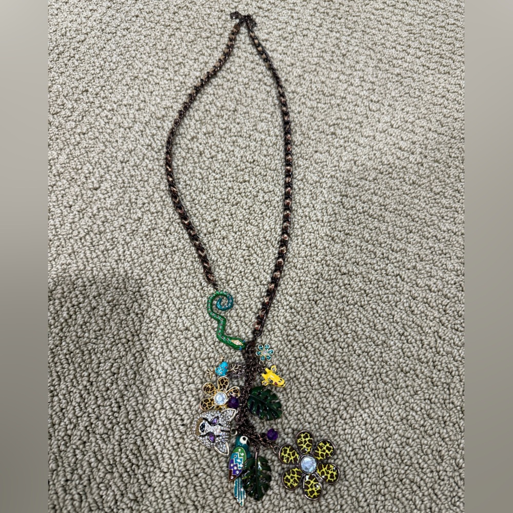 Vintage Betsy Johnson Jungle Fever Long Charm Necklace With Detachable Bracelet